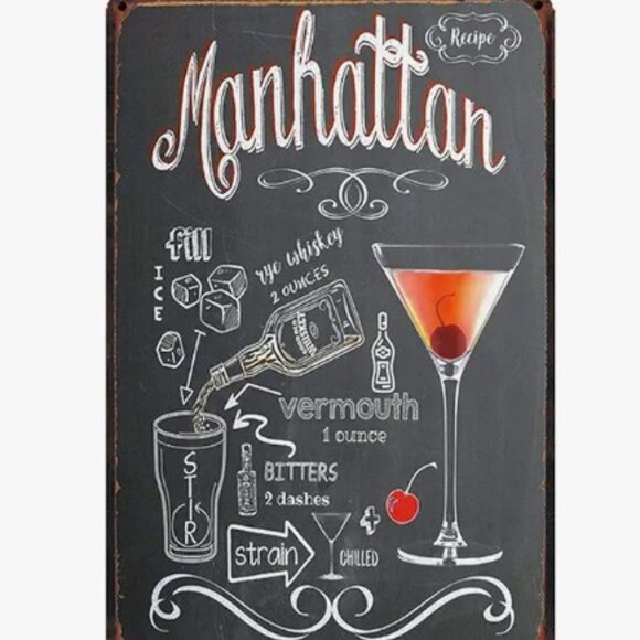 Other - 1pc 12"X18" Cocktail Recipes, Vintage Tin Sign - MANHATTAN
